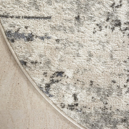 8' Gray Floral Power Loom Round Rug